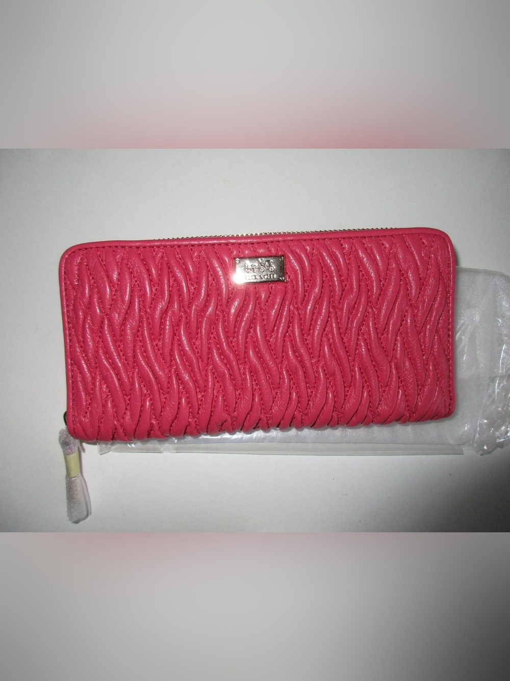 Coach F49609 Madison Twist Leather Accordion Zip Wallet Dahila Red $275